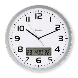 Hama Moorea Radio Wall Clock (DCF Radio-Controlled Clock, Digital Display of Date and Temperature, Adjustable Time Zone, Diameter 30 cm, Large Dial, Analogue Wall Clock, Second Hand, 7 Languages,