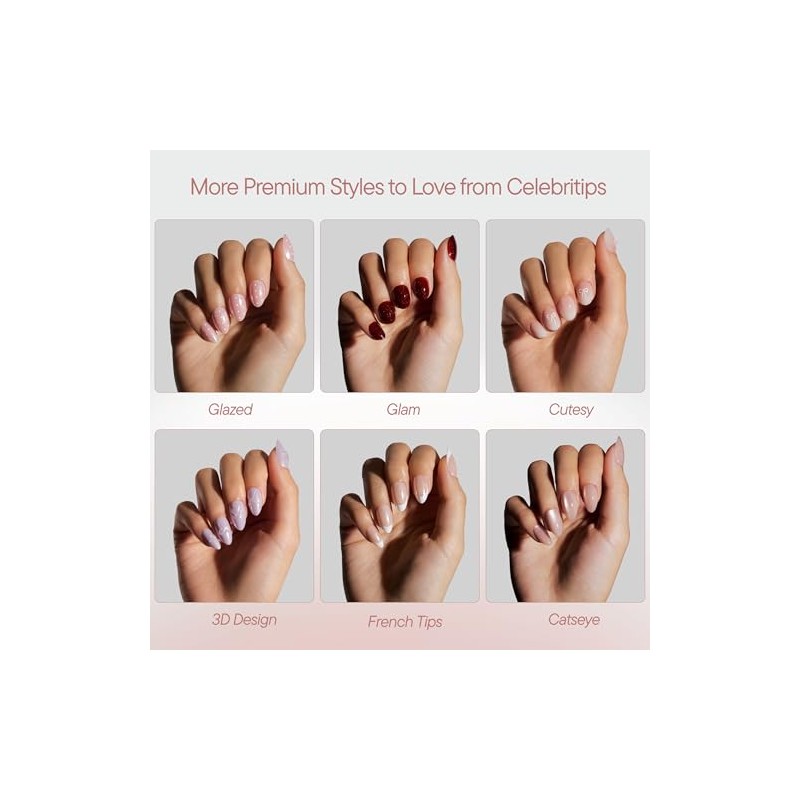 Celebritips Uñas Postizas Decorativas | Uñas Cortas Almendradas, Reutilizables |