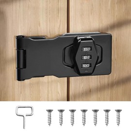 Password Hasp Locks, KYYGKY 3 Inch Rotary Door Lock Hasp Cabinet Door Combination Lock Barn Door Lock Latch Safety Packlock Clasp Hasp with Screws for Cabinets, Barn Door, Outdoor, Garden - Black