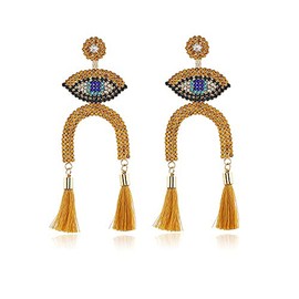 Fashion Evil Eye Dangle Earrings Full Crystal Long Arched Tassel Delicate Statement Women Jewelry-Yellow