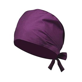 Unisex Scrub Cap with Sweatband Adjustable Tie 100% Cotton Elastic Chef Cap Hat Food Spa Beauty Salon Cap Reusable Washable Multipurpose Hat (Purple)
