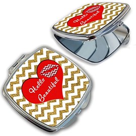 BleuReign(TM) Hello Beautiful Red Heart Compact Mirror