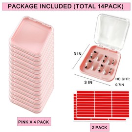 14 Pcs Press On Nail Packaging Box Press on Nail Storage Box for Press Ons with 60 Pcs Adhesive Double Sided Tape for Fake Nail Storage Case Nail Display Nail Salon Supplies Nail Art Business (Pink)