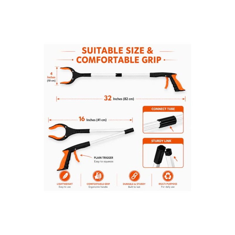 Litter Picker Heavy Duty Grabber Stick 32 Inch (32 Inches,