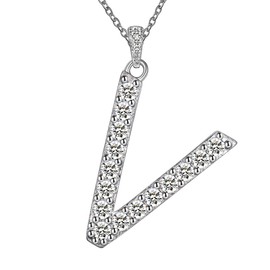 Jewmon Initial Necklace 925 Sterling Silver Cubic Zirconia Alphabet 26 A-Z Letter Necklaces for Women Girls, Sterling Silver Diamond, Diamond