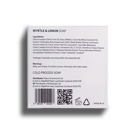 Myrtle & Lemon Soap, Cold Process natural face bar soap, With Premium Essential Oils, All Skin, Collaboration with RBGE, DIANA DRUMMOND, Scottish handmade soap, With seaweed extracts.