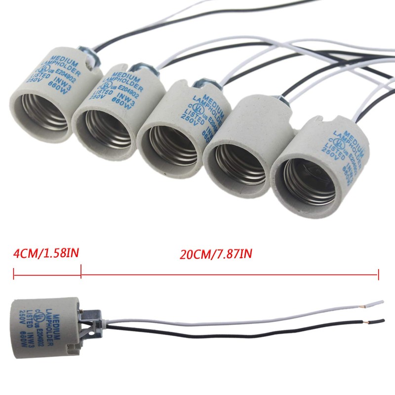 5pcs Ceramic Standard Medimun Screw Base Socket E26 E27 Bulb