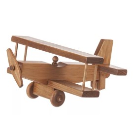 Amish Handmade 12½" AIRPLANE - Bi Plane w/ Pilot Working Propeller & Wheels Amish Handmade USA