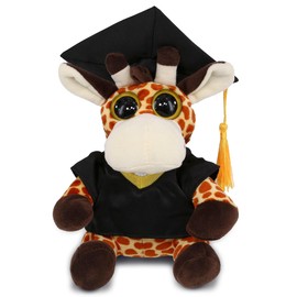 DolliBu Big Eye Giraffe Graduation Plush Toy - Super Soft Graduation Stuffed Animal Dress Up with Gown and Cap with Tassel Outfit with Personalization - 6 Inches