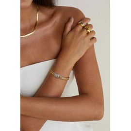 LILIE&WHITE Gold Bracelets For women With Cubic Zircon Chic Gold Bangle Statement Bracelet Adjustable Boho Open Wrist Bracelets Fashion Summer Two Tone Bracelet Jewelry