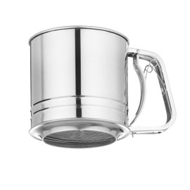 HENDI Flour Sifter, for Flour, Icing Sugar and Other Dry Ingredients, Double Layer Sieve, One-Handed Operation, Icing Sugar Shaker, Capacity: 550 g, 185 x 128 x (H) 128 mm, Stainless Steel