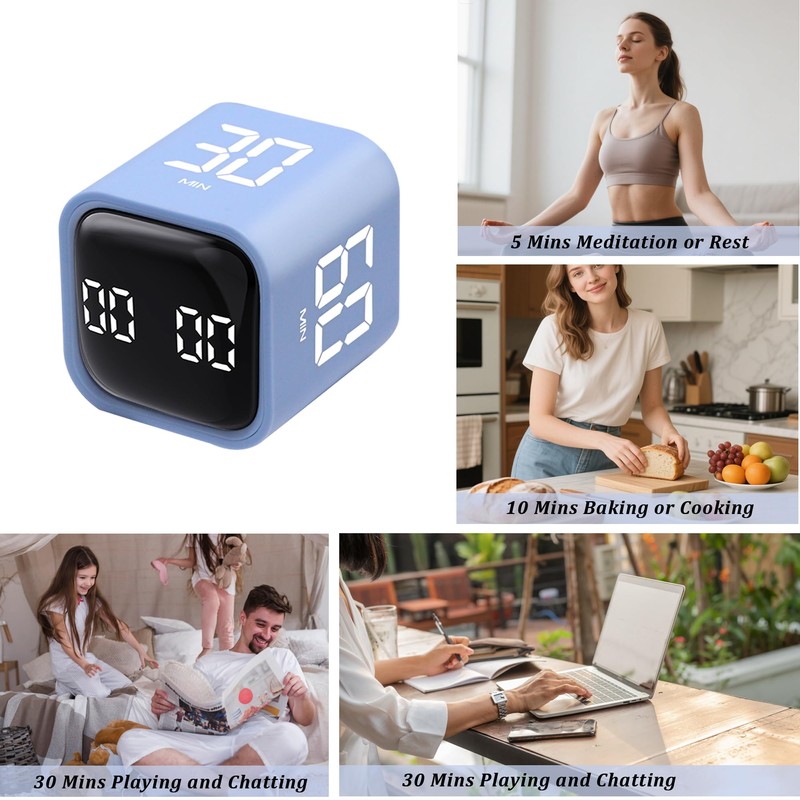 Productivity Timer Flip Gravity Sensor Cube Timer Countdown & Countup,Mute