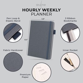 Skyline Hourly Weekly Planner – Undated Agenda & Daily Appointment Book – Time Blocking Notebook for Business Entrepreneurs, A5 (Space Blue)