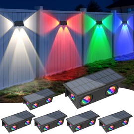 T-SUN Solar Fence Lights Outdoor, 7 Fixed Colors ＆ Color Changing Fence Lights Solar Powered, IP65 Waterproof LED Dusk to Dawn Deck Light for Porch Backyard Wall Step Patio Railing Pool (6 Pack)