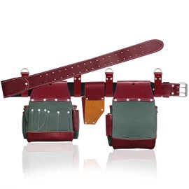 FUERI Tool Belt for Men made with Heavy Duty 1680-D Double Layer Nylon & Grain Leather comes with Adjustable Padded Belt, 19 Pockets pouches, and a Hammer Holder | Carpenters, Framers, Construction