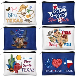 Reginary 6 Pcs Souvenirs Gifts Texas Canvas Makeup Bag California Zippered Bag Paris Themed Gifts Florida Vacation Souvenir Traveler for Women Friendship Birthday Christmas Party Favors (Texas)