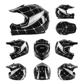 TCMT Dot Youth Kids Motocross Offroad Street Helmet Black Spider Motorcycle Youth Helmet Dirt Bike Motocross ATV Helmet+Goggles+Gloves L