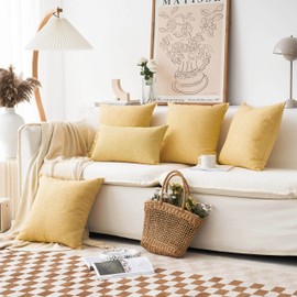 Home Brilliant Yellow Cushion Covers 45 x 45 for Sofa Bed, Burlap Decorative Square Pillows for Bed, Plain Linen Cushion Cover 18x18 Inch, Set of 2, 45cm, Yellow