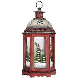 Christmas Lantern Snowman Red Hexagonal Hanging or Standing