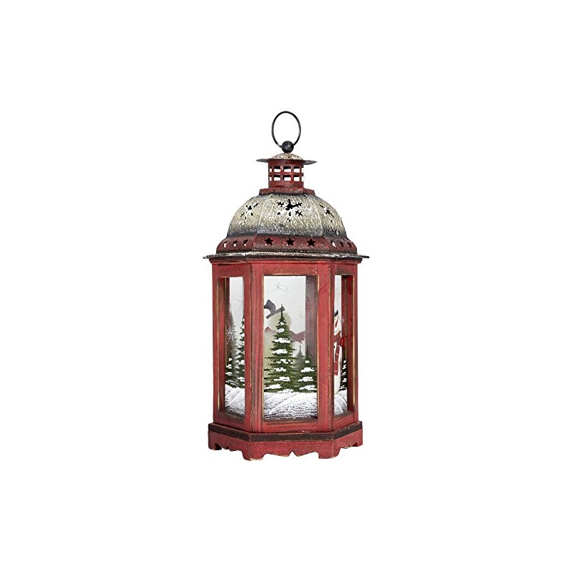 Christmas Lantern Snowman Red Hexagonal Hanging or Standing