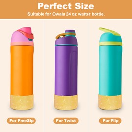 yoelike 2PCS Glitter Silicone Boot for Owala Water Bottle 24 oz, Anti-Slip Protective Sleeve for FreeSip/Twist/Flip, Bottom Bumper Cover for Watter Bottle Accessories