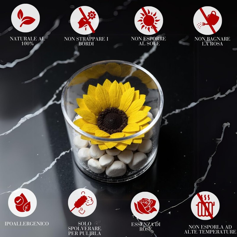 Premium-rose.com Round Box with Stabilized Sunflower and Carrara Marble Unique