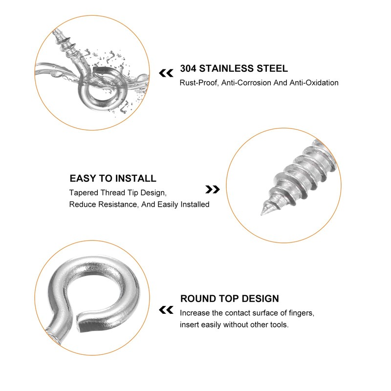 uxcell 100Pcs Eye Screws, 304 Stainless Steel 8x4mm Small Self