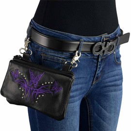 Milwaukee Leather MP8851 Women's Black and Purple Leather Multi Pocket Belt Bag - One Size
