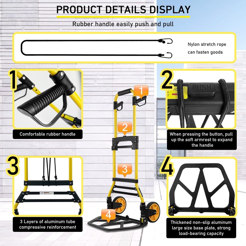 Folding Hand Truck and Dolly, 440lbs Capacity Portable Luggage Dolly