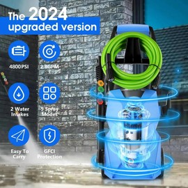 4800PSI Pressure Washer 2024 Newest 2.8GPM High Power Washer Professional Electric Pressure Power Washer with 33ft Pressure Hose, 4 Nozzles and Soap Bottle for Cars, Fences, Patio (Blue)