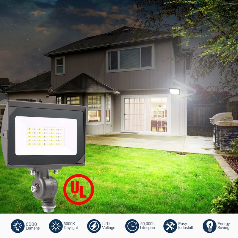50W Outdoor LED Flood Light With 1/2" Knuckle Mount (Plate