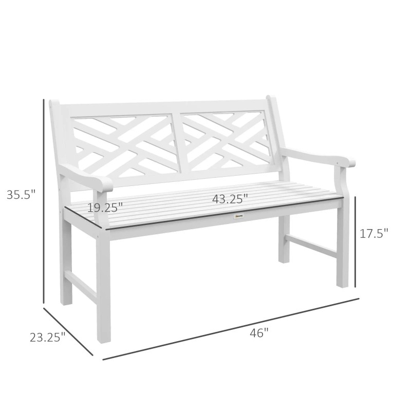 White Wooden Patio Bench 43.25 In Outdoor Yard Deck Seating
