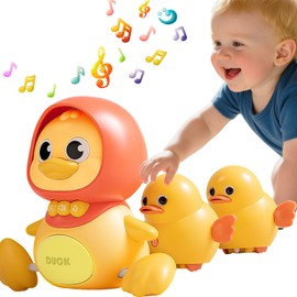 JUYEE Baby Crawling Toys Set-Magnetic Swaying Ducks for 6-12 Months, Tummy Time Toys with Music and Lights - Perfect 1st Birthday Gift for Boys and Girls, Ideal (1 Duck mom + 2 Ducklings)