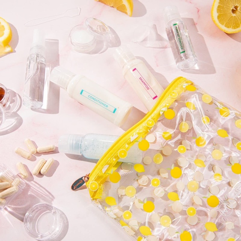 MIAMICA Lemon Women's TSA Compliant Travel Bottles and Toiletry Bag