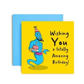 Huxters Birthday Cards for Men – Happy Birthday Genie Wish Happy Birthday Card for Birthday - Friend Birthday Card for Brother Uncle Grandad – Funny Birthday Card