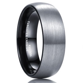 King Will Basic 2mm 4mm 6mm 8mm Tungsten Carbide Ring for Men Women Engagement Wedding Band Black/Silver/Gunmetal Domed Matte Brushed Finish Comfort Fit Size 4-15 - 8mm Silver-Black Size 8