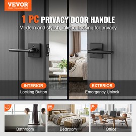 VEVOR Privacy Door Handle, 1-Pack Matte Black Interior Door Lever, Left or Right Handing Reversible Lever with Keyless Turn Lock, 45° Rotation to Open, Door Handles for Bedroom and Bathroom Doors