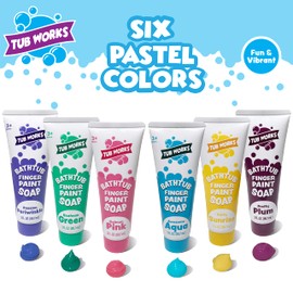 Tub Works® Bathtub Finger Paint Soap, Pastel 6 Pack | Non-Toxic | Washable Bathtub Paint for Finger Painting on Tub Walls | Ideal Toddler Bath Toys for Creative Play | Easy to Clean, Fun Bath Paint