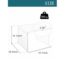 Acrylic 15 Inch Small Stool Set of 2,Multi-Use as Shower/Water-Resistant Stool,Clear Footstool for Bathroom, Seating and Placing Items (10.6" D x 15.7" W x 14.1" H（2PCS)