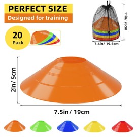 Mumoo Bear 20 Pcs Agility Field Cones, Soccer Markers Disc with Net Bag, Pro Disc Cones for Training Football, Low Profile Field Markers Kids and Adults