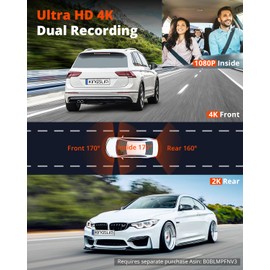 Kingslim D6 4K Dash Cam Front and Inside, New Version Cabin Dual Dash Uber Car Camera with WiFi & GPS, 3 Channel Dashcam Upgradeable, Type C Charging, 256GB Supported, Night Vision, Parking Monitor