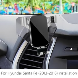 LUNQIN Car Phone Holder for Hyundai Santa Fe 2018 2017 2016 2015 2014 2013 Auto Interior Accessories Best Cell Phones Mount Cellphone Mobile Cradle Charging Navigation Bracket Screen Stand Accessory