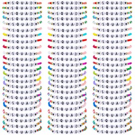 Ecation 96 Pcs Beaded Friendship Bracelets Bulk Inspirational Stretch Bracelets Y2k Colorful Cute Adjustable Jewelry for Rainbow Princess Summer Beach Women Party Favors Friend Gifts(Classic)