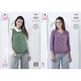 King Cole 5348 Knitting Pattern Womens Cardigan and Top in King Cole Merino 4Ply