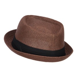 Big Size Solid Upbrim Pork Pie Fedora - Brown OSFM