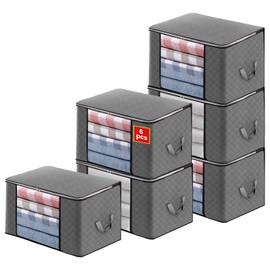 90L 6 Pack Clothes Large Storage Bags Foldable and Zippers, Containers for Organizing Bedroom, Closet, Clothing, Comforter, Organization and Storage with Handle (Grey, 6 Pack)