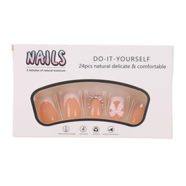 Short Press on Nails Square Fake Nails White French Tip False Nails Pink Acrylic Nails with Bow Pearl Charms Design Glue on Nails Glossy Full Cover Stick on Nails for Women Manicure 24Pcs (A, Short)