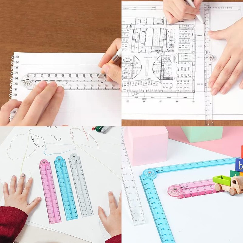 4 Pcs Folding Ruler for School, 30cm Clear Rulers Stationery