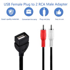 ELNONE 0.2M/0.65FT USB to 2 RCA Cable, USB A 2.0 Female to 2 RCA Male Jack Splitter for Audio Video AV Adapter Cord