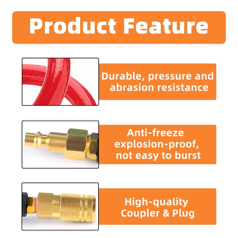 GASHER 1/4" x 25FT Red Reinforced Polyurethane Recoil Air Hose